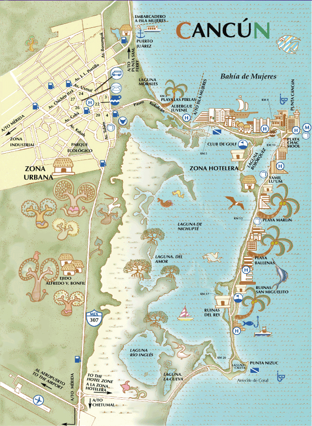 Representation of the peninsula of Cancun also known as the Hotel Zone